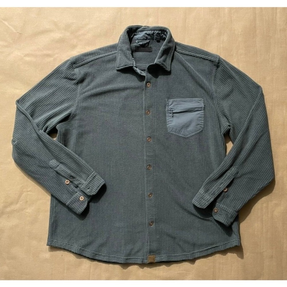 Dakota Grizzly Knit Button-Down Shirt Sz XL Mossy Green Waffle Knit Lumberjack